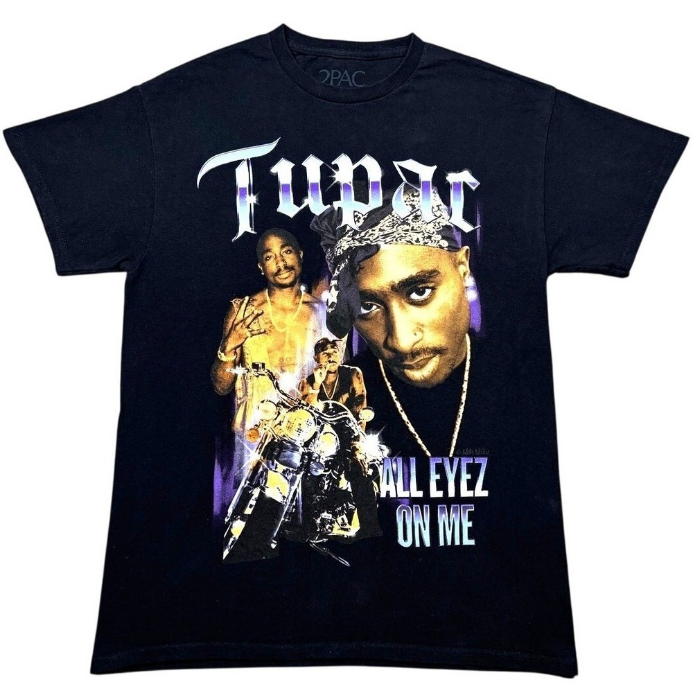 2Pac All Eyez On Me Graphic T-Shirt Mens Medium Black‎ Cotton Hip Hop Tee